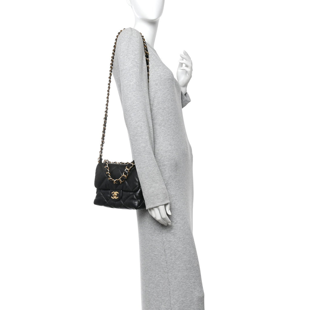 Chanel Lambskin Quilted Small Chain Top Handle Flap Black