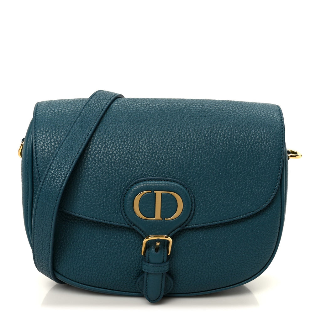 Christian Dior Grained Calfskin Medium Bobby Flap Steel Blue