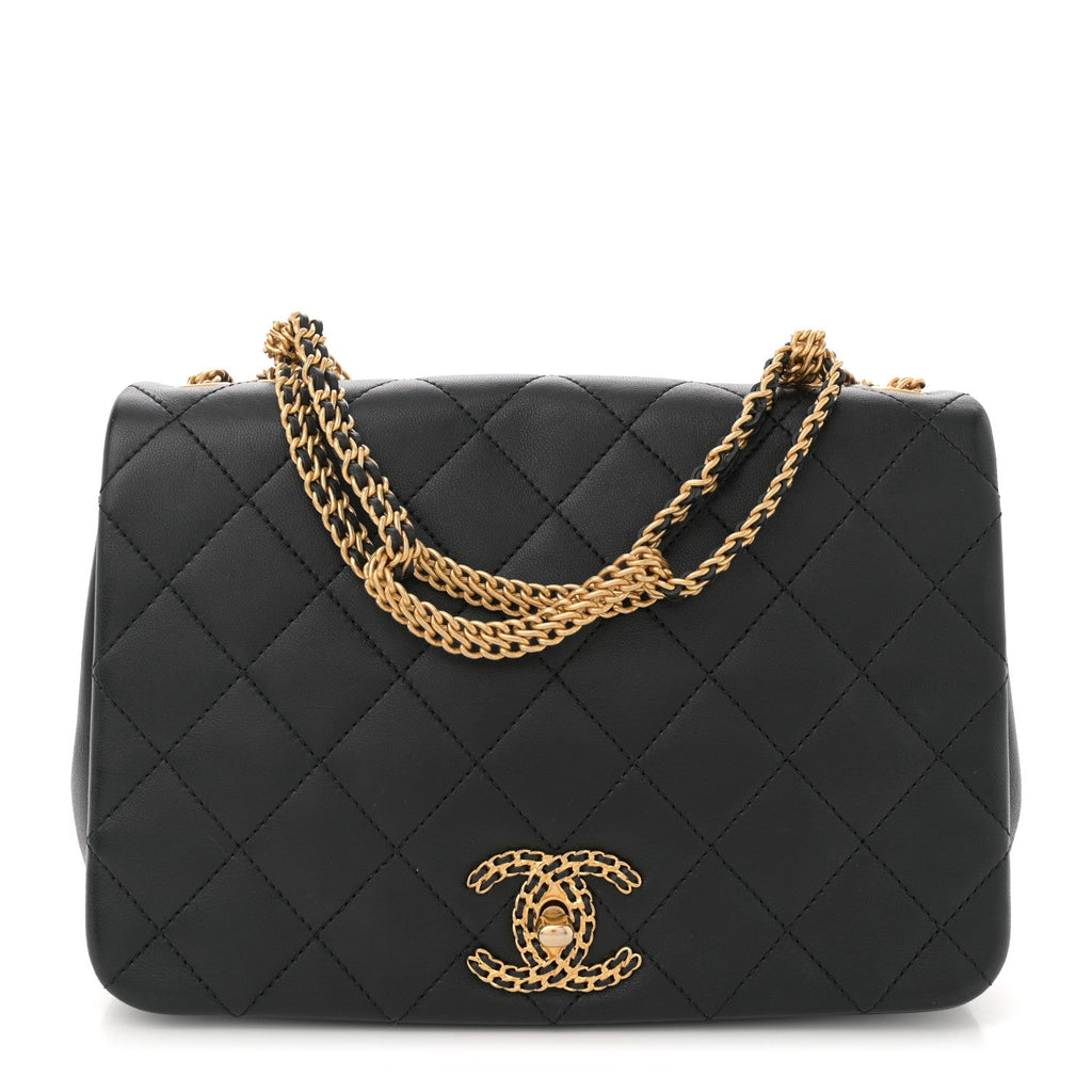 Chanel Lambskin Quilted Chain To Chain Flap Black