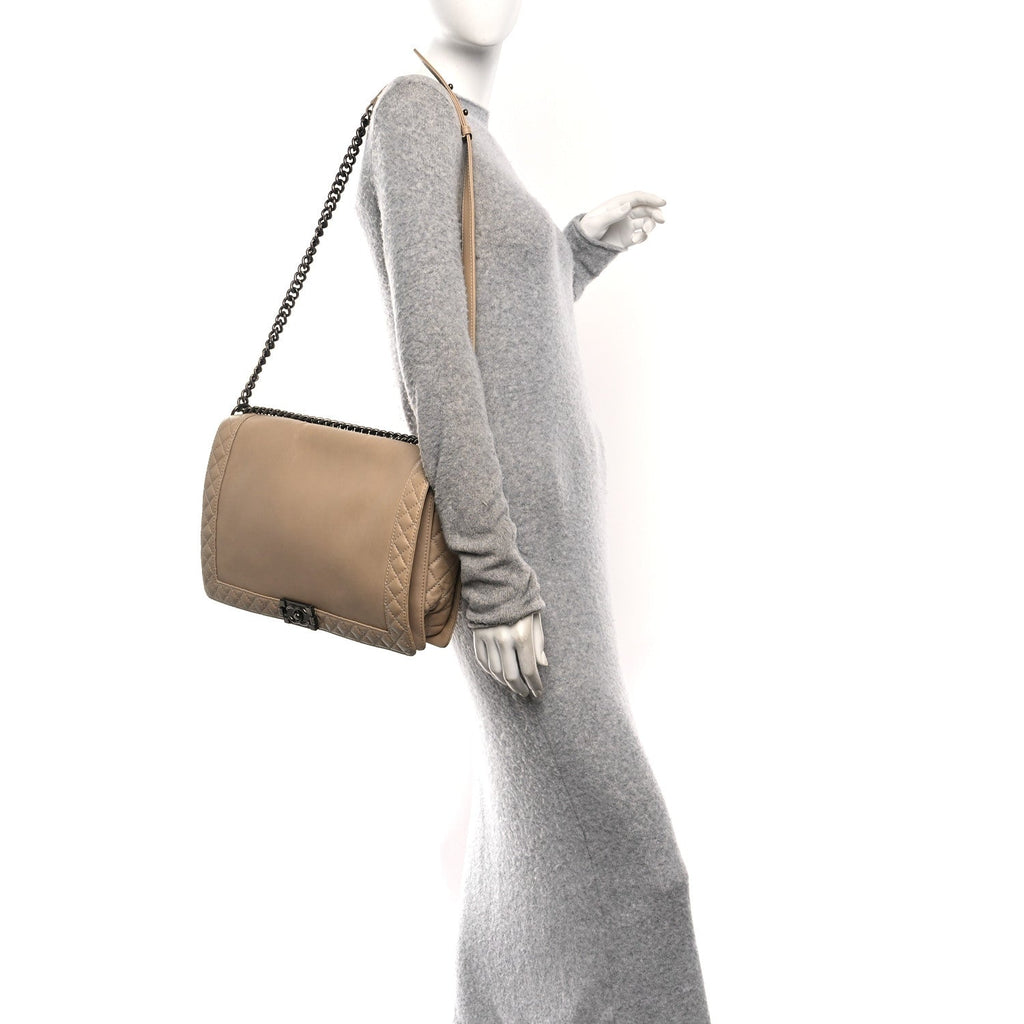 Chanel Calfskin Large Boy Reverso Flap  Beige