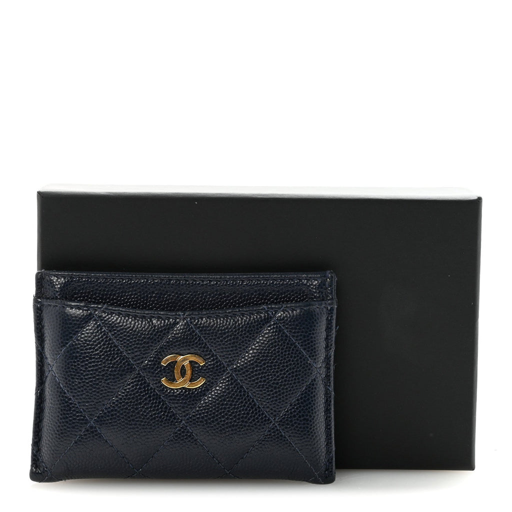 Caviar Quilted Card Holder Navy