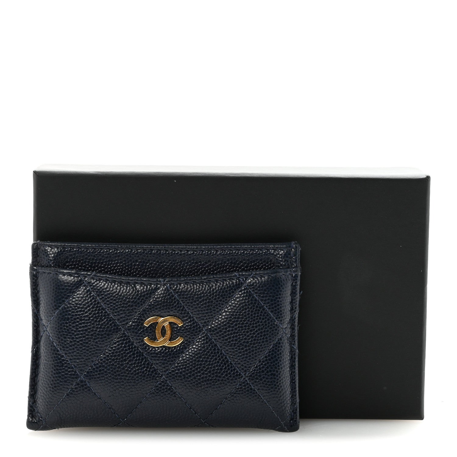 Caviar Quilted Card Holder Navy