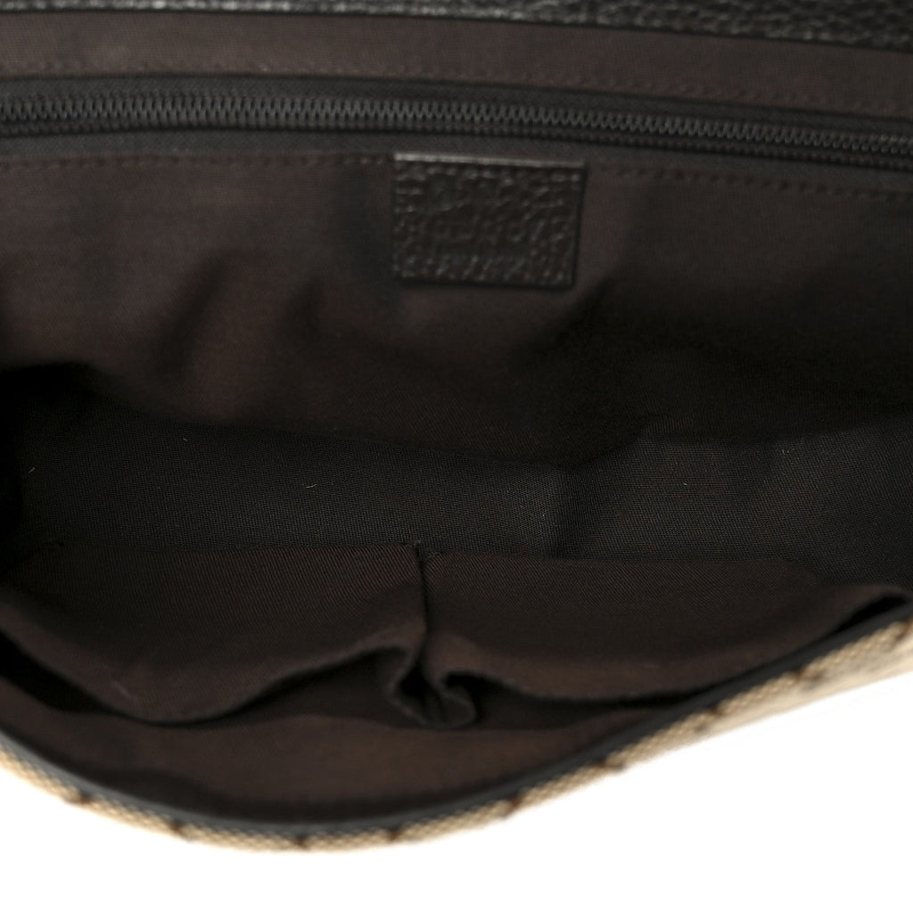 Gucci Monogram Flap Messenger Bag Beige Dark Brown