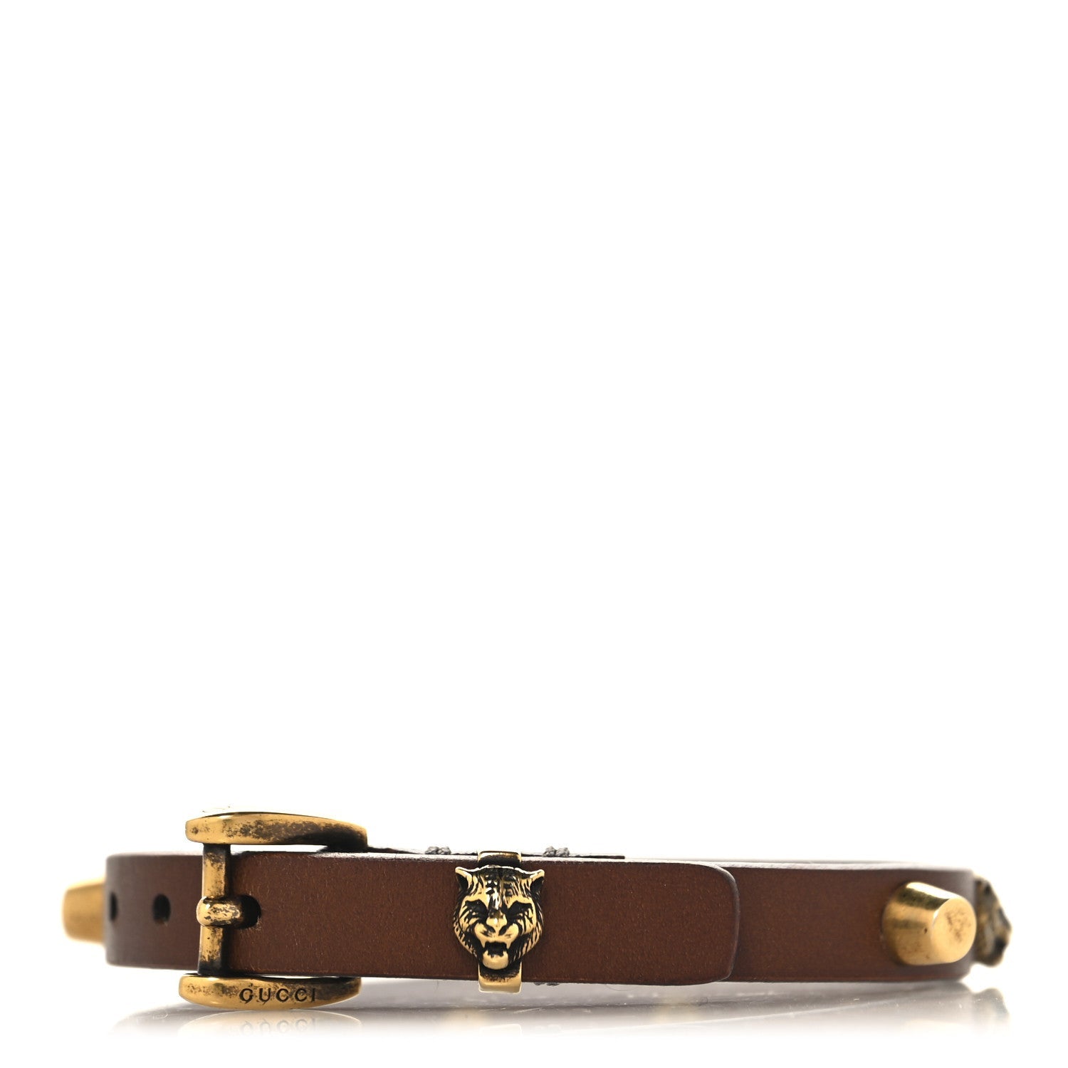 Gucci Calfskin Feline Head Spike Bracelet Cuoio
