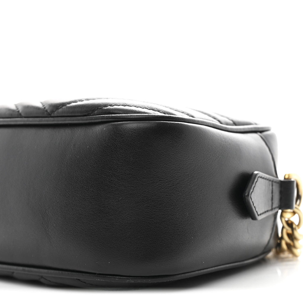 Gucci Calfskin Matelasse Small GG Marmont Chain Shoulder Bag Black