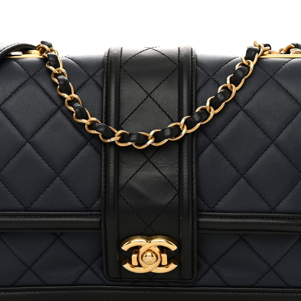 Chanel Lambskin Quilted Medium Elegant CC Flap Navy Black