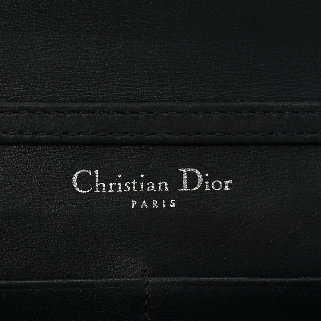 Christian Dior Metallic Patent Micro-Cannage Diorama Wallet on Chain Pouch Silver