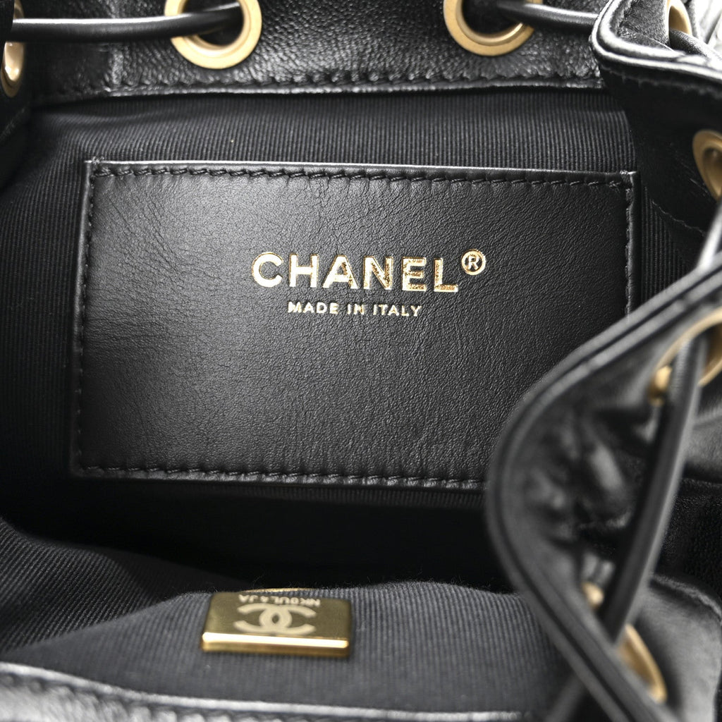 Chanel Lambskin Quilted Logo Mini Backpack Black