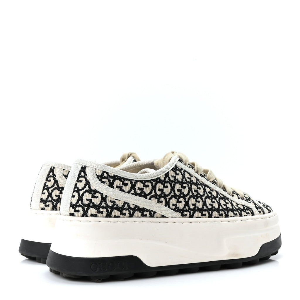 Gucci GG Monogram Jacquard Womens 1977 Tennis Platform 52mm Sneakers 36.5 Black Mystic White