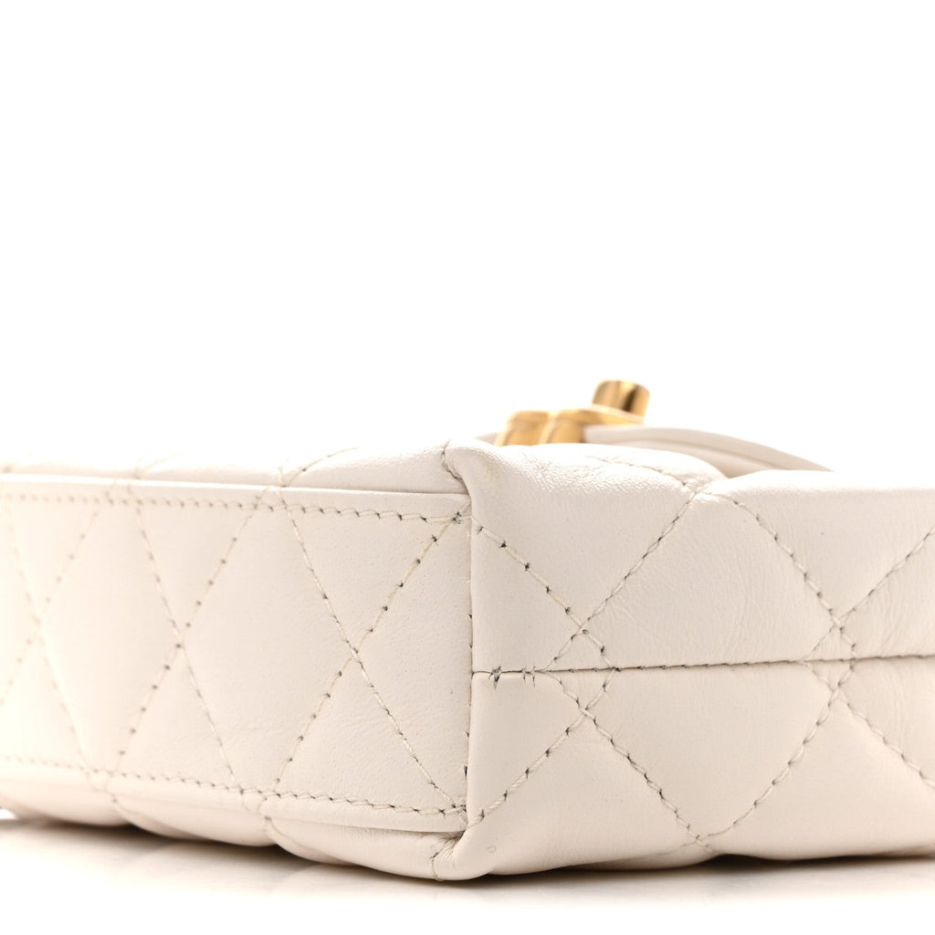 Chanel Shiny Aged Calfskin Quilted Mini Nano Kelly Shopper White