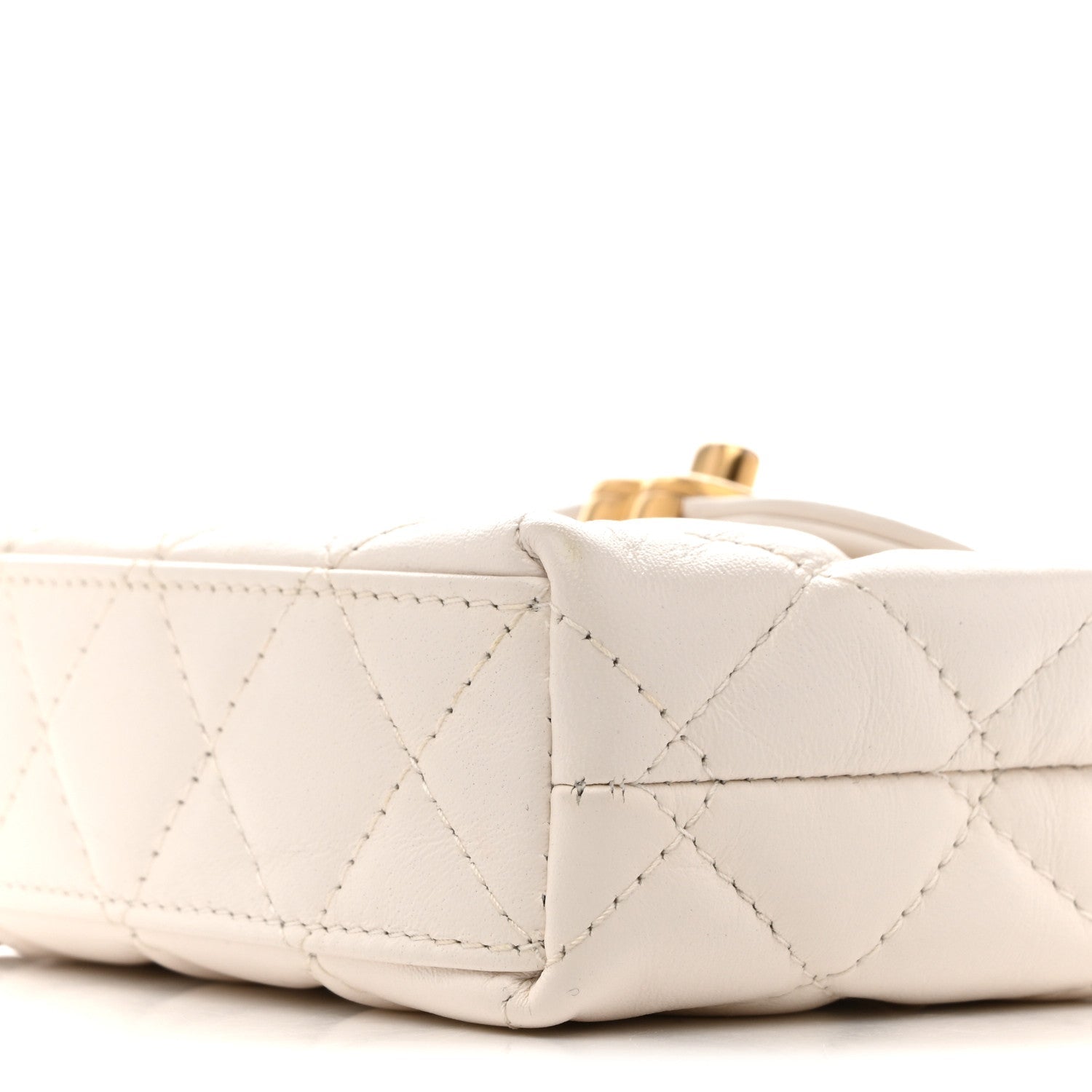 Chanel Shiny Aged Calfskin Quilted Mini Nano Kelly Shopper White
