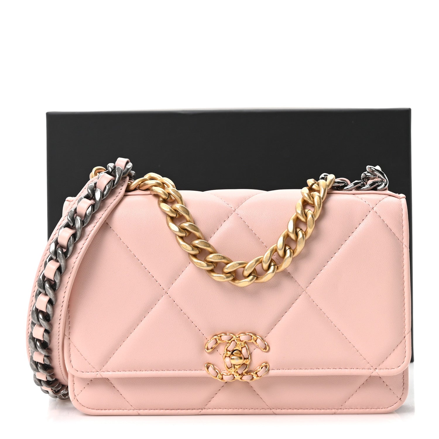 Chanel Lambskin Quilted Chanel 19 Wallet On Chain WOC Light Pink