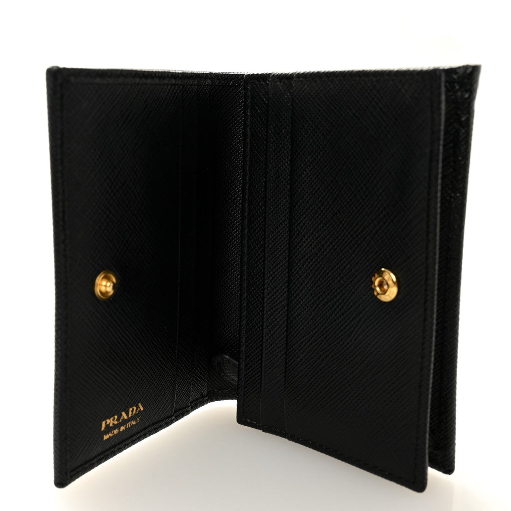Prada Saffiano Small Triangle Bi-Fold Wallet Black