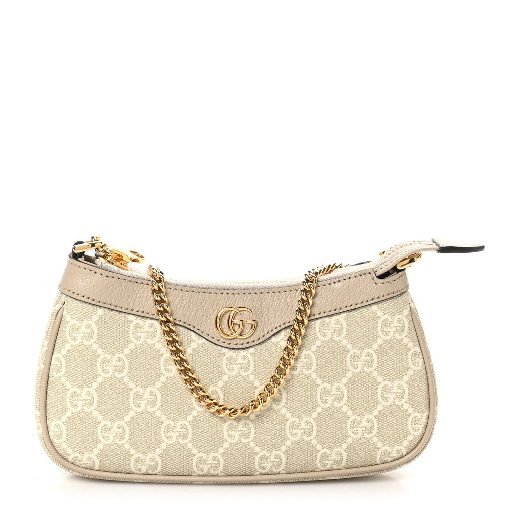 Gucci GG Supreme Monogram Textured Dollar Calfskin Web Mini Ophidia GG Handbag Beige Mystic White Oatmeal