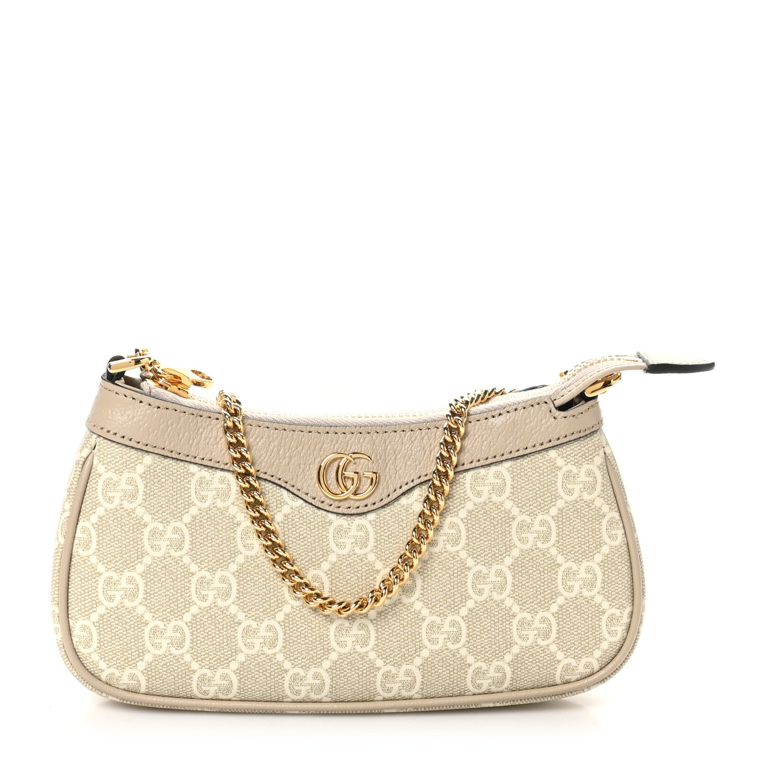 Gucci GG Supreme Monogram Textured Dollar Calfskin Web Mini Ophidia GG Handbag Beige Mystic White Oatmeal