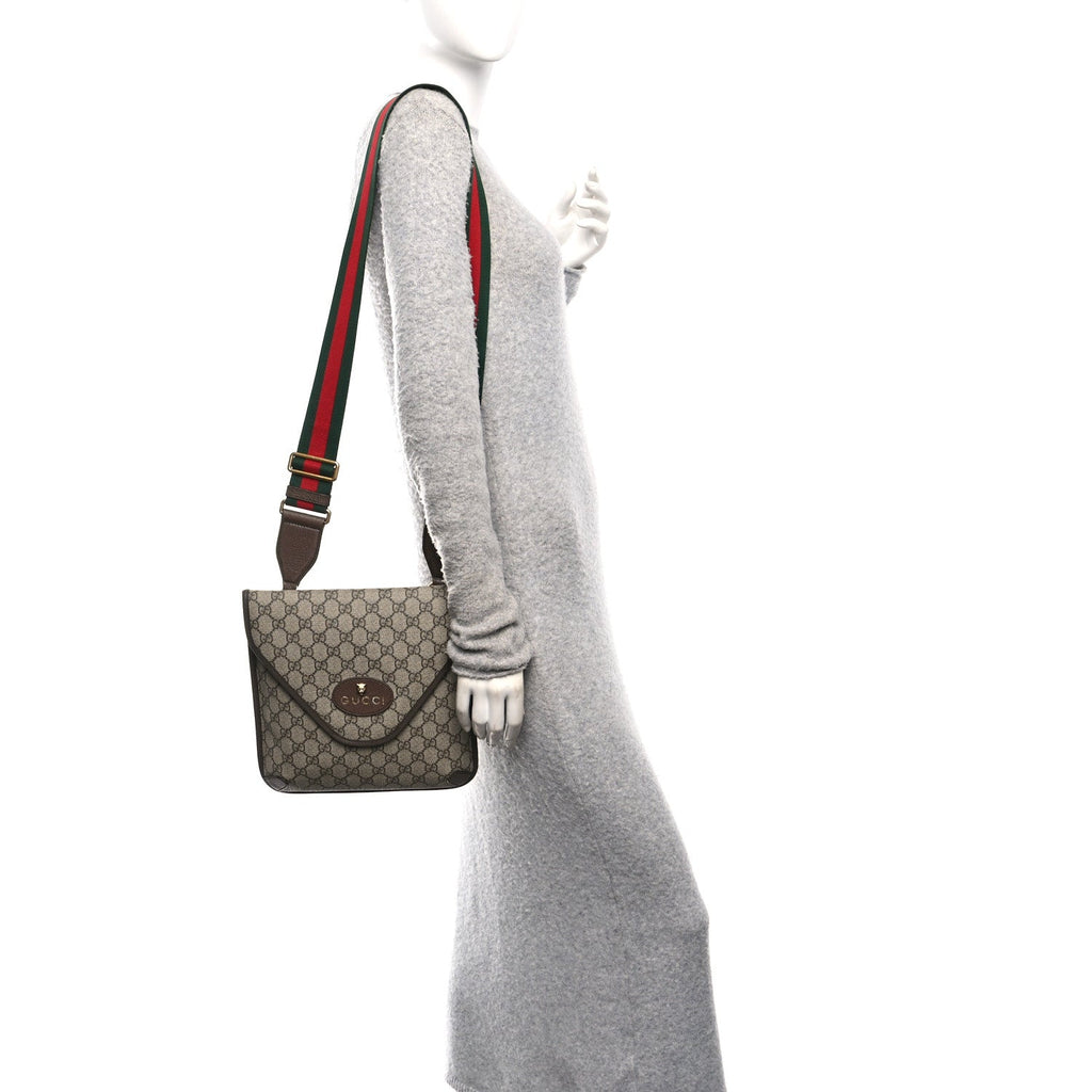 Gucci GG Supreme Monogram Web Medium Neo Vintage Flap Messenger Bag Beige New Acero