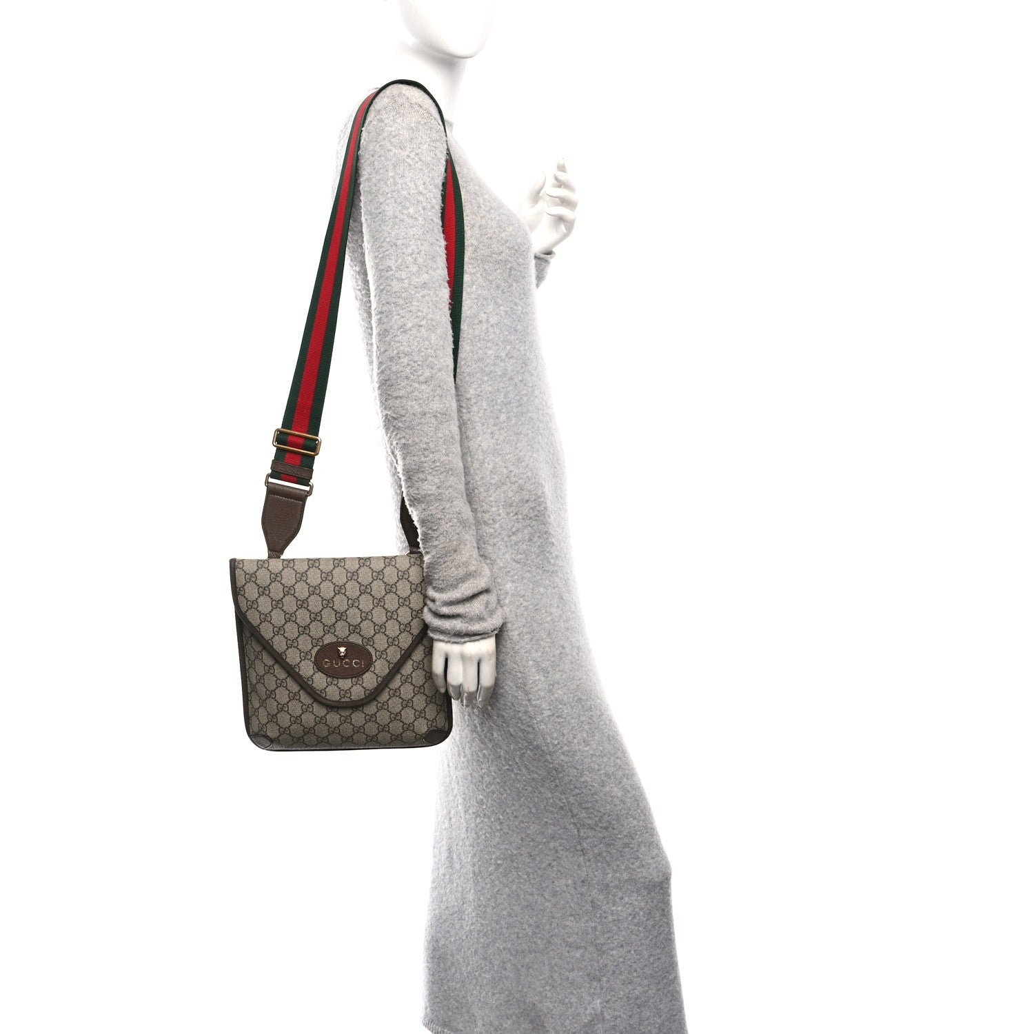 Gucci GG Supreme Monogram Web Medium Neo Vintage Flap Messenger Bag Beige New Acero