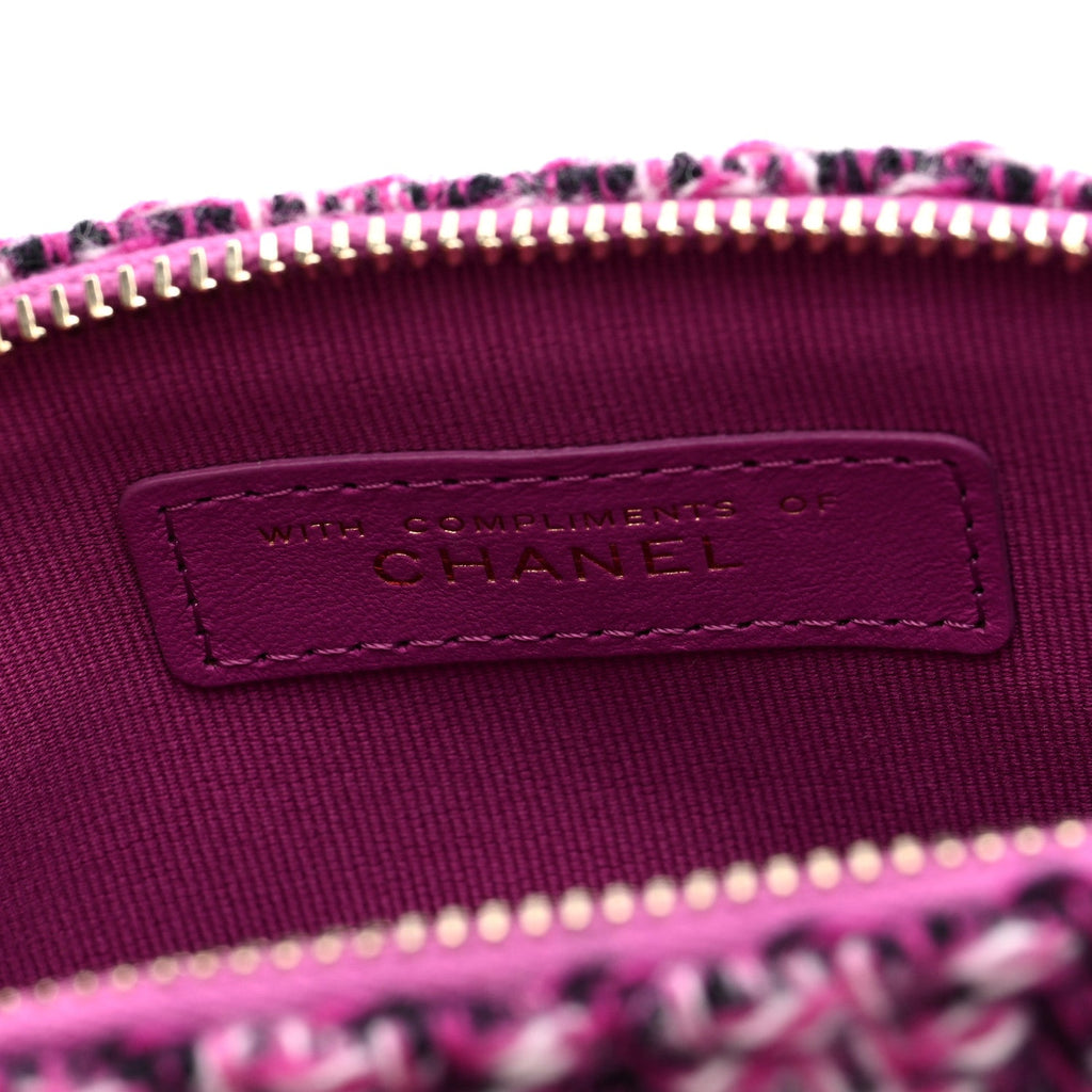 Chanel Tweed Quilted Mini Clutch With Chain Purple