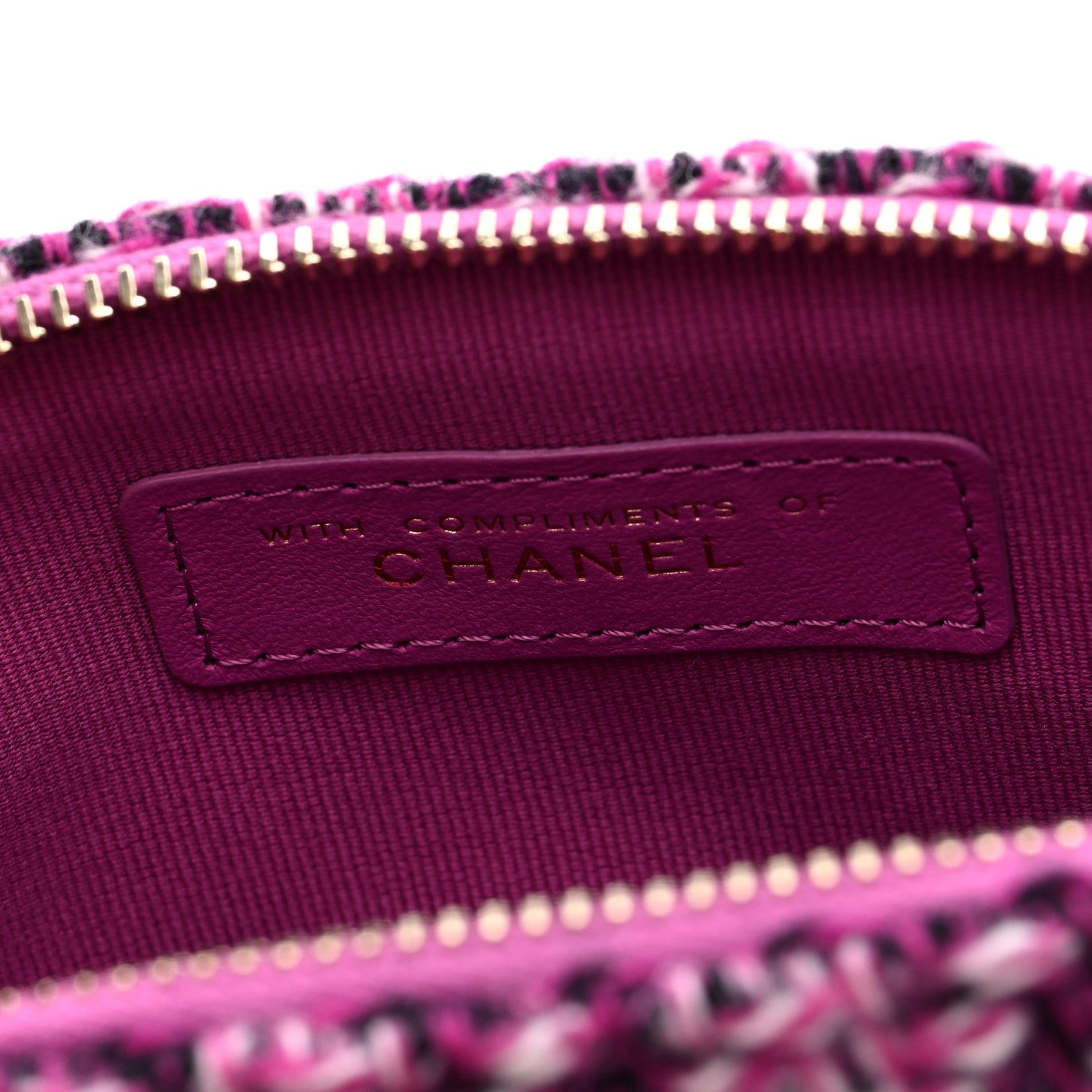 Chanel Tweed Quilted Mini Clutch With Chain Purple