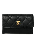 Caviar Quilted Flap Card Holder Wallet Black