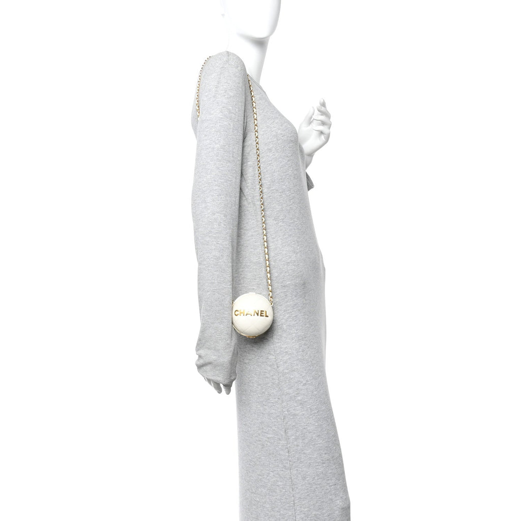 Chanel Lambskin Quilted Sphere Minaudiere Chain Clutch White