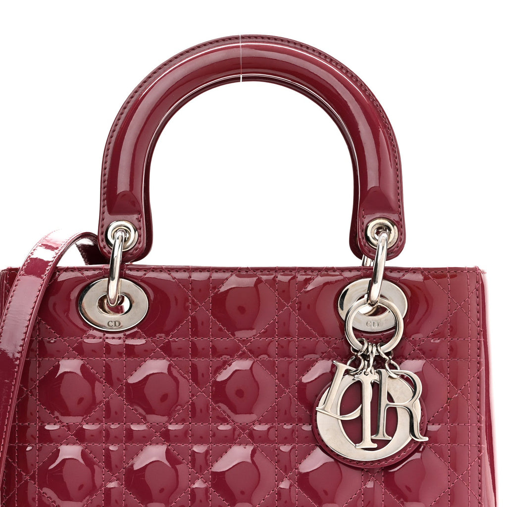 Christian Dior Patent Cannage Medium Lady Dior Dark Pink