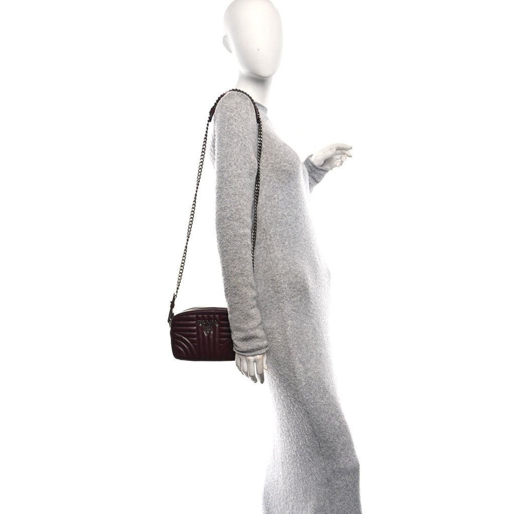 Prada Soft Calfskin Impunture Diagramme Small Camera Bag Granato