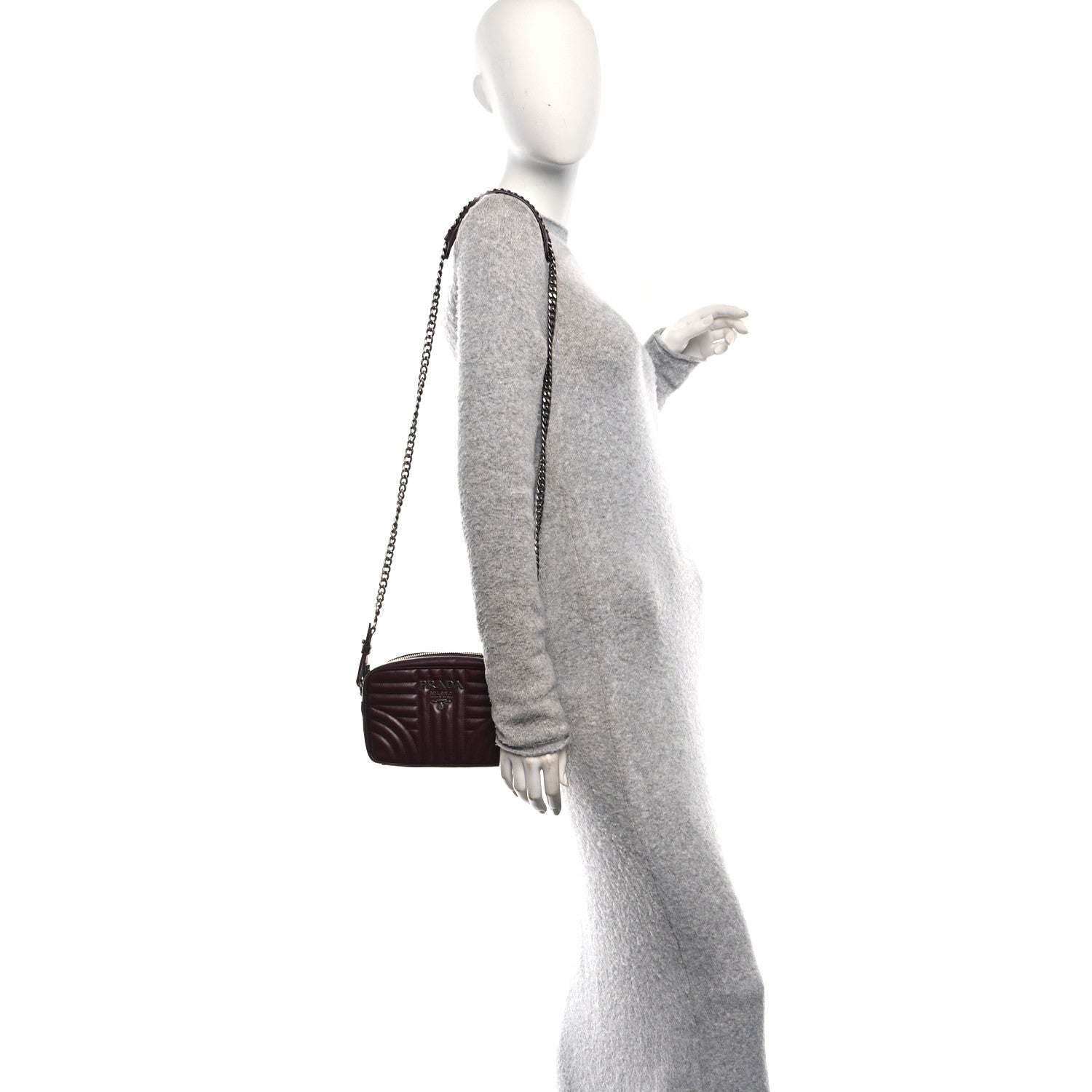 Prada Soft Calfskin Impunture Diagramme Small Camera Bag Granato