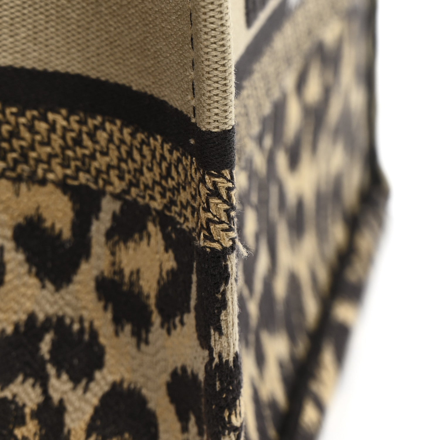 Christian Dior Canvas Mizza Embroidered Small Leopard Book Tote Beige