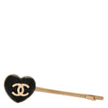 Resin Quilted Heart CC Hair Clip Pin Gold Black