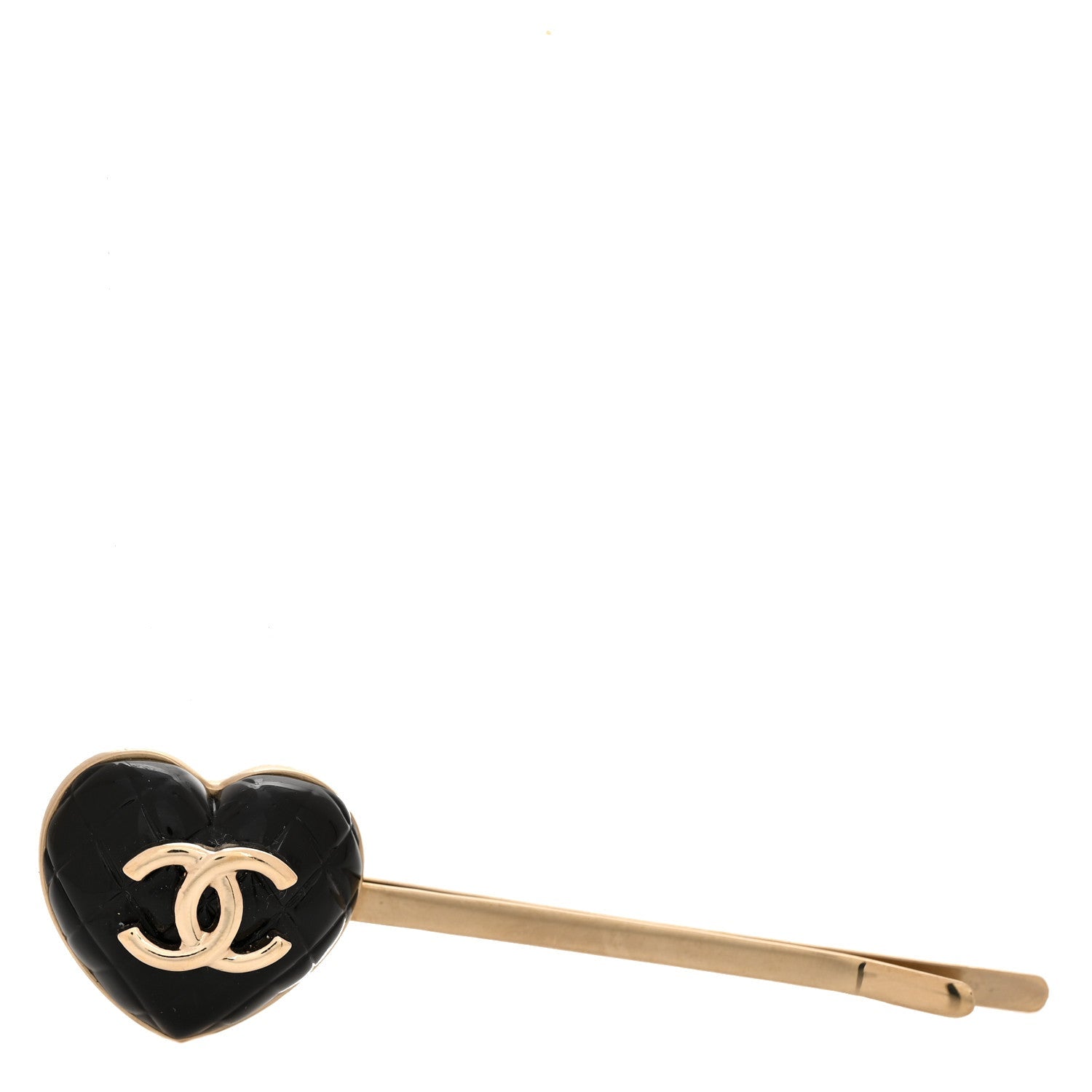 Resin Quilted Heart CC Hair Clip Pin Gold Black