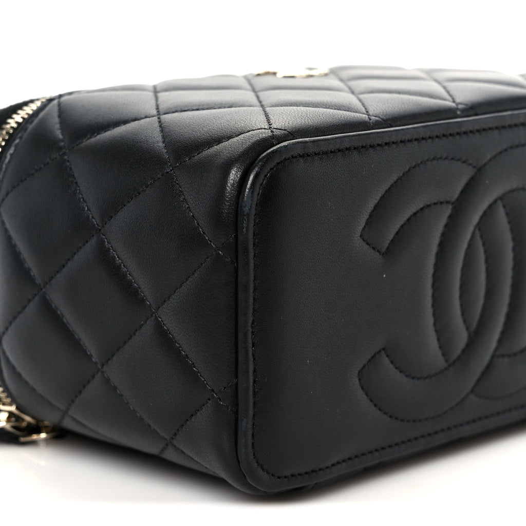 Chanel Lambskin Quilted Small Top Handle Vanity Case With Chain Black