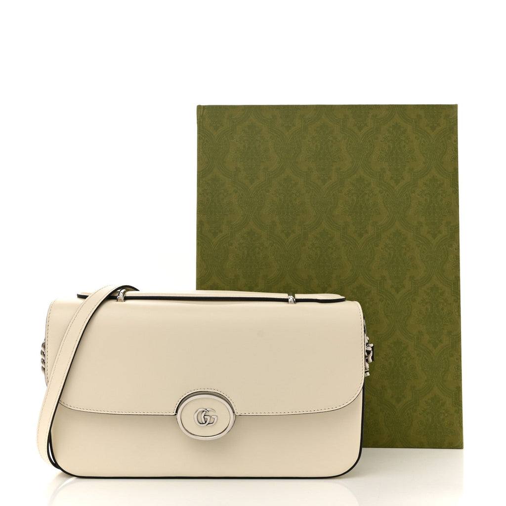 Gucci Senna Calfskin Petite GG Top Handle Shoulder Bag Mystic White
