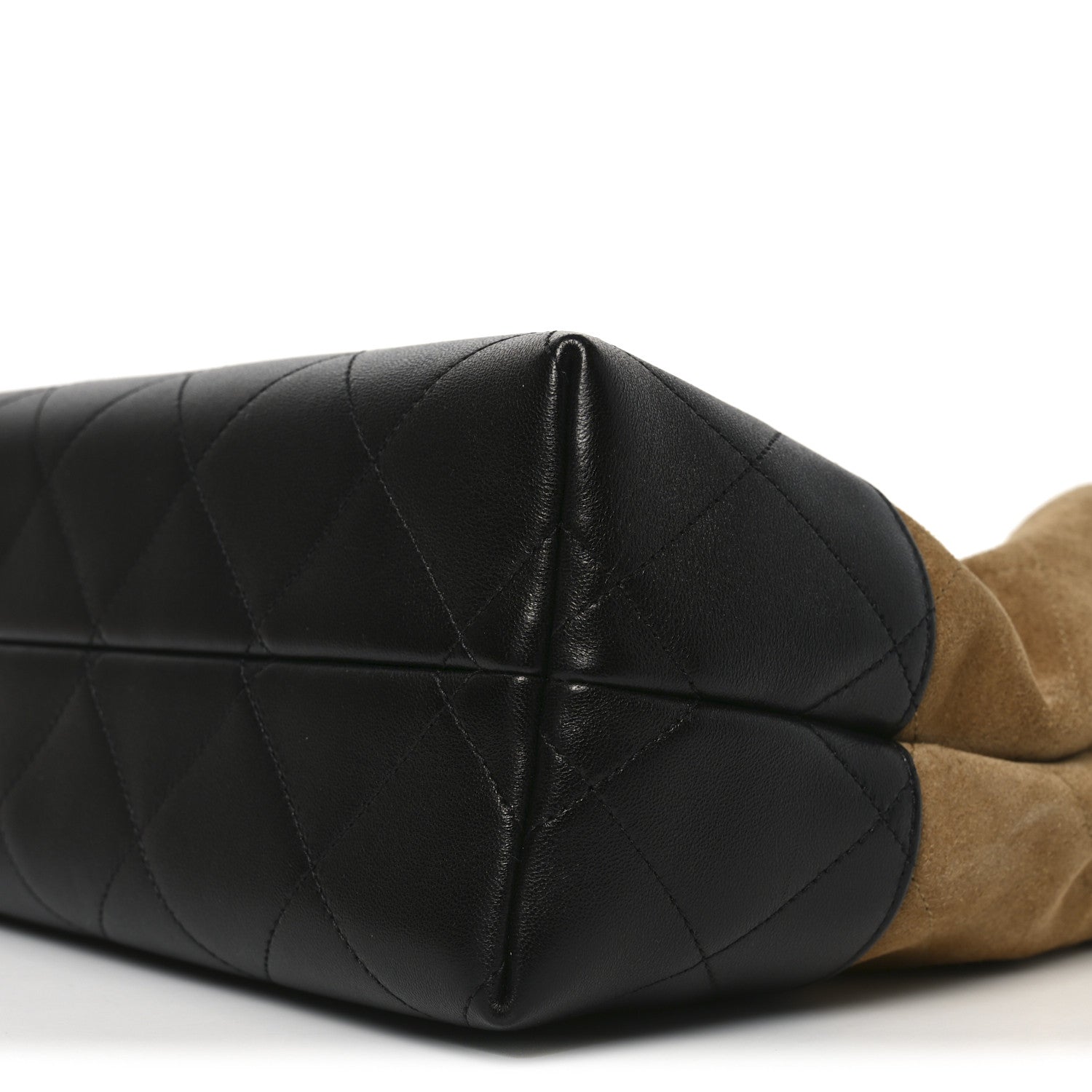 Chanel Suede Calfskin Shiny Lambskin Quilted Small Coco Base Shopping Bag Beige Black