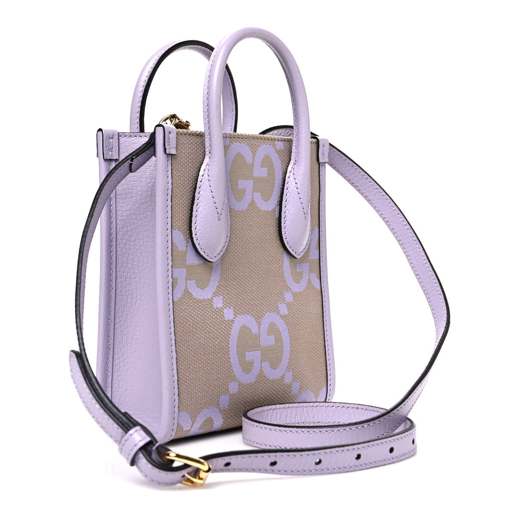 Gucci Monogram Jumbo GG Textured Dollar Calfskin Mini Tote Bag Beige Lapis