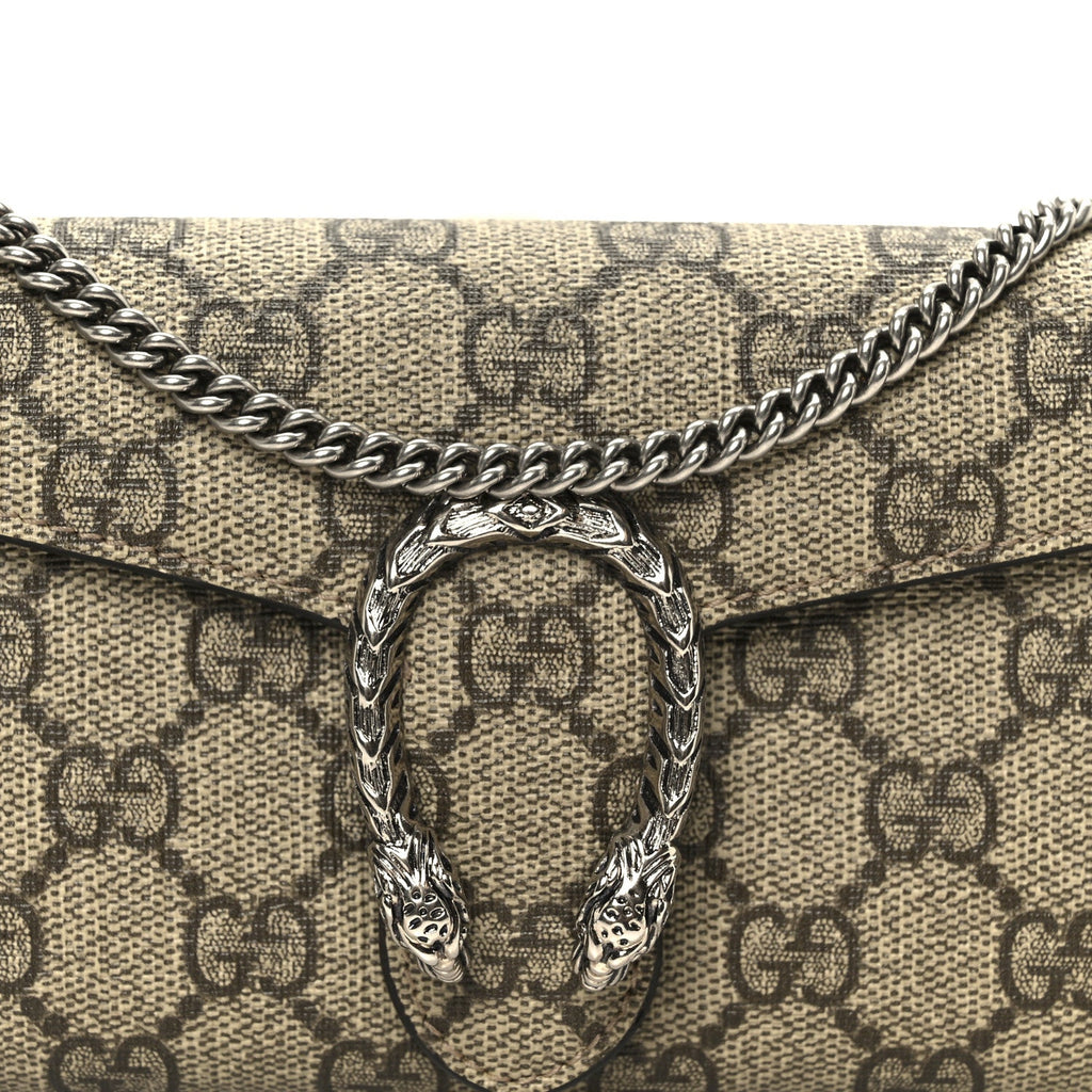 Gucci GG Supreme Monogram Dionysus Chain Clutch Wallet Beige Taupe