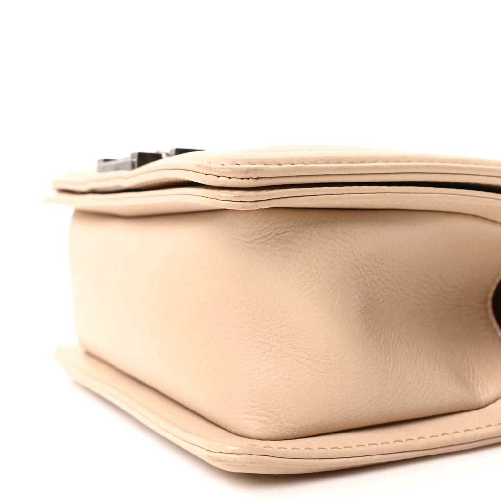 Chanel Calfskin Double Stitch Small Boy Flap Beige