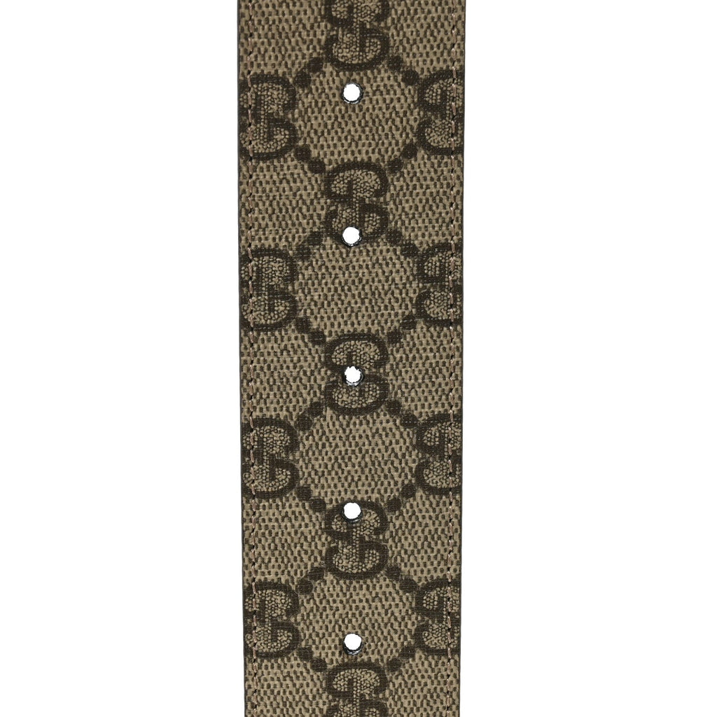 Gucci GG Supreme Monogram Plutone Calfskin Enamel Double G 40mm Belt 85 34 Beige Ebony Camelia