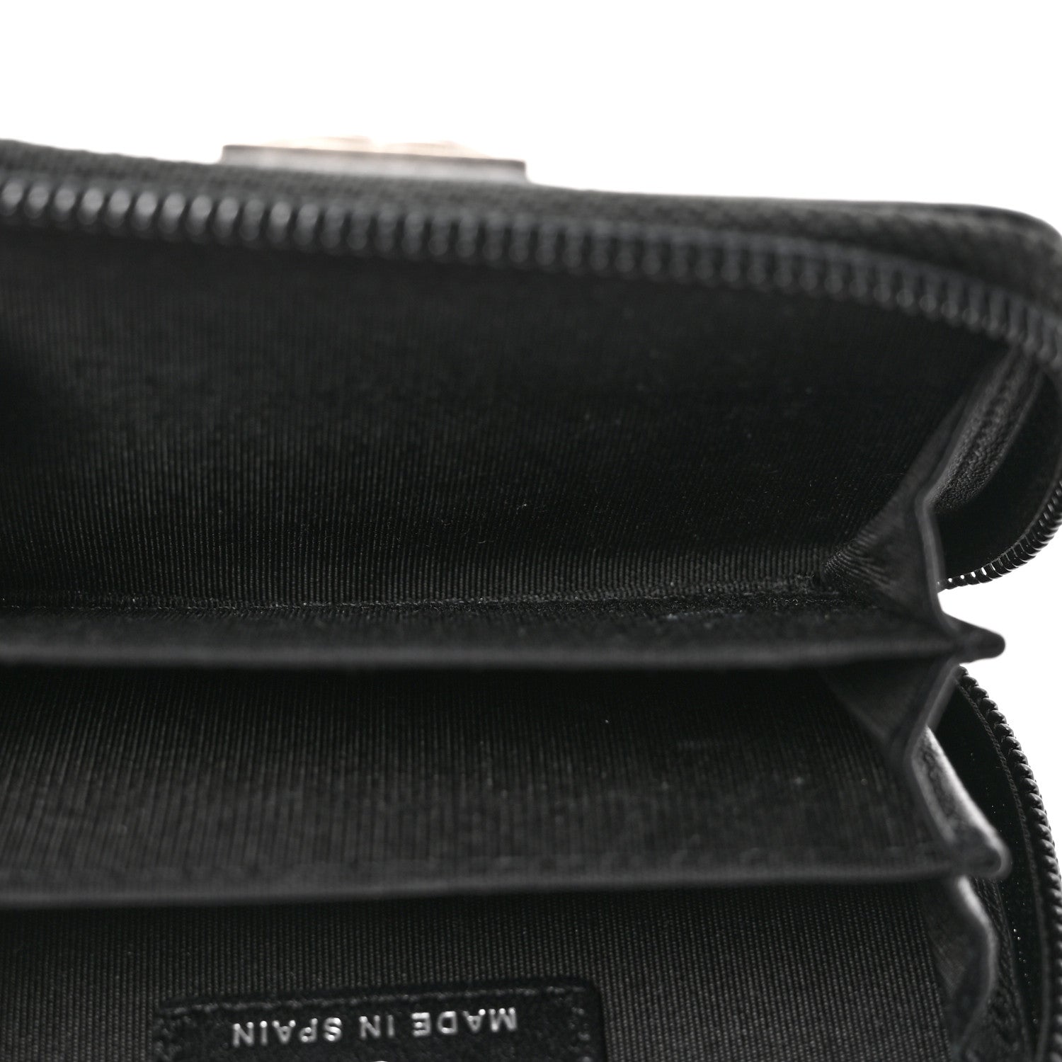 Lambskin Quilted Zip Around Boy Coin Purse Wallet Black