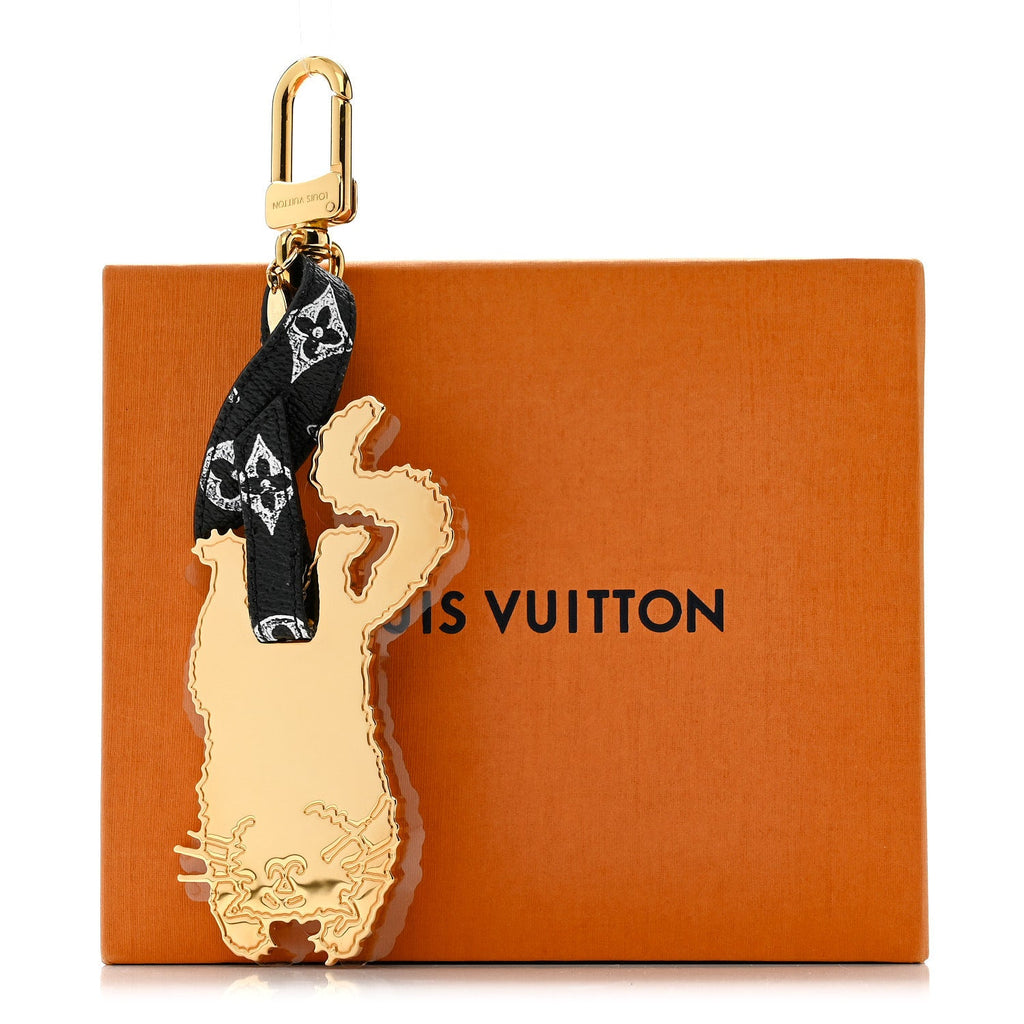 Louis Vuitton Catogram Flying Cat Bag Charm Key Holder Gold Black