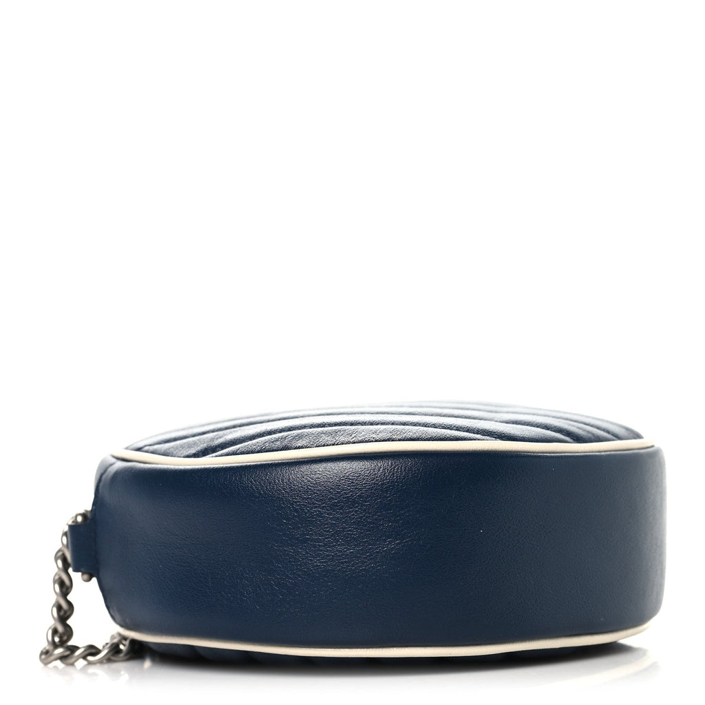 Gucci Azalea Calfskin Matelasse Diagonal Mini Torchon GG Marmont Round Shoulder Bag Blue Agata Mystic White