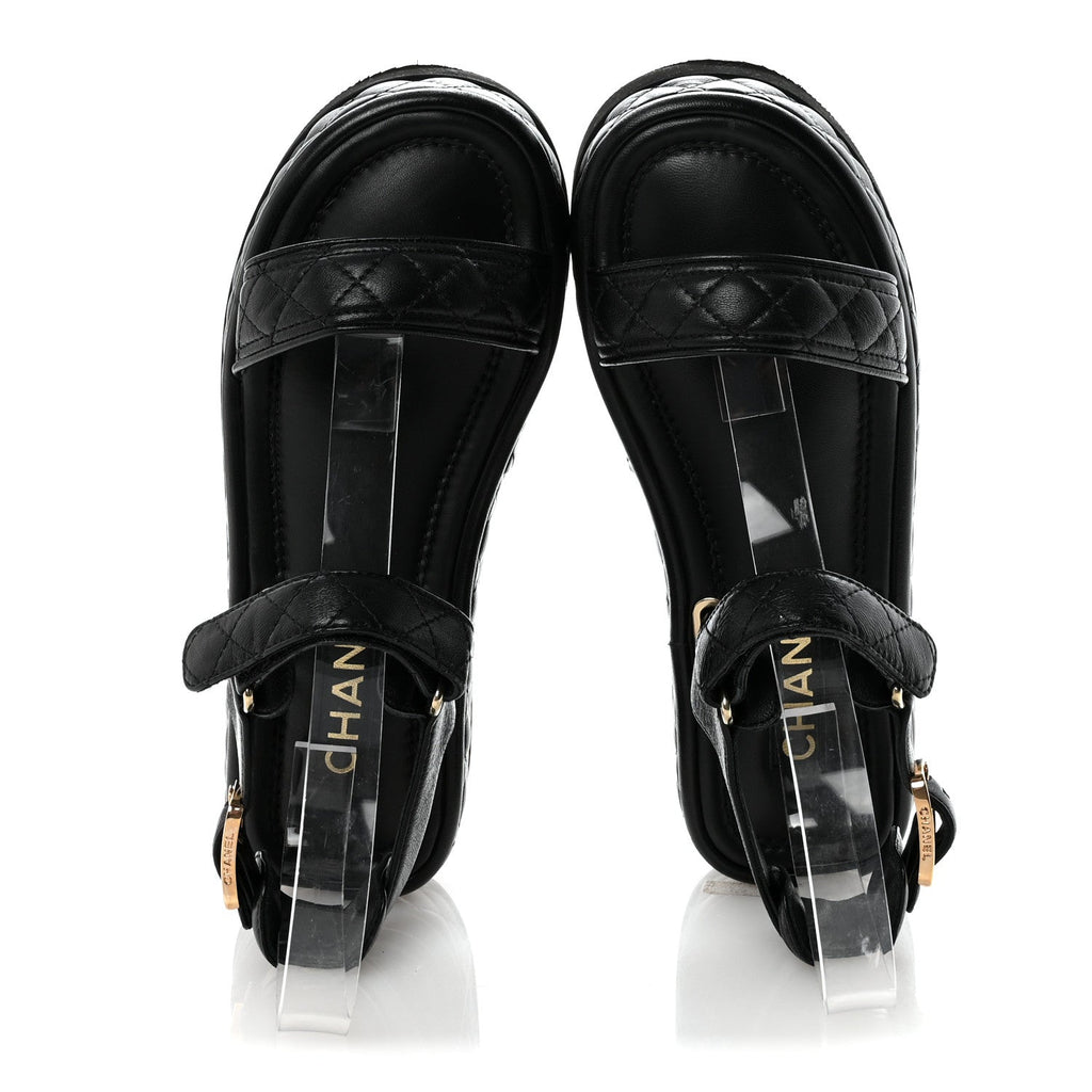 Lambskin Quilted Platform Sandals 37 Black