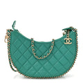 Chanel Lambskin Quilted Chain Around Hobo Green