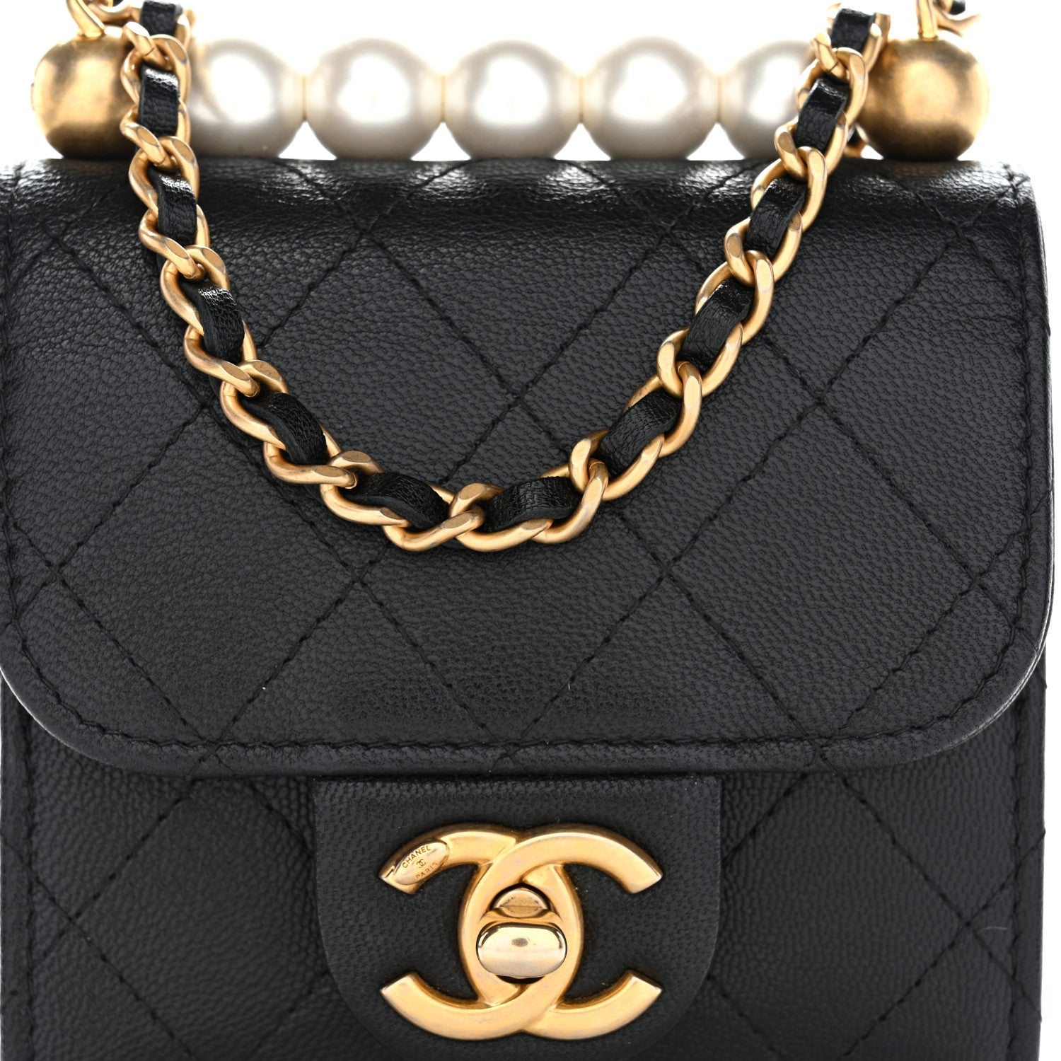 Chanel Lambskin Quilted Chic Pearls Flap Black