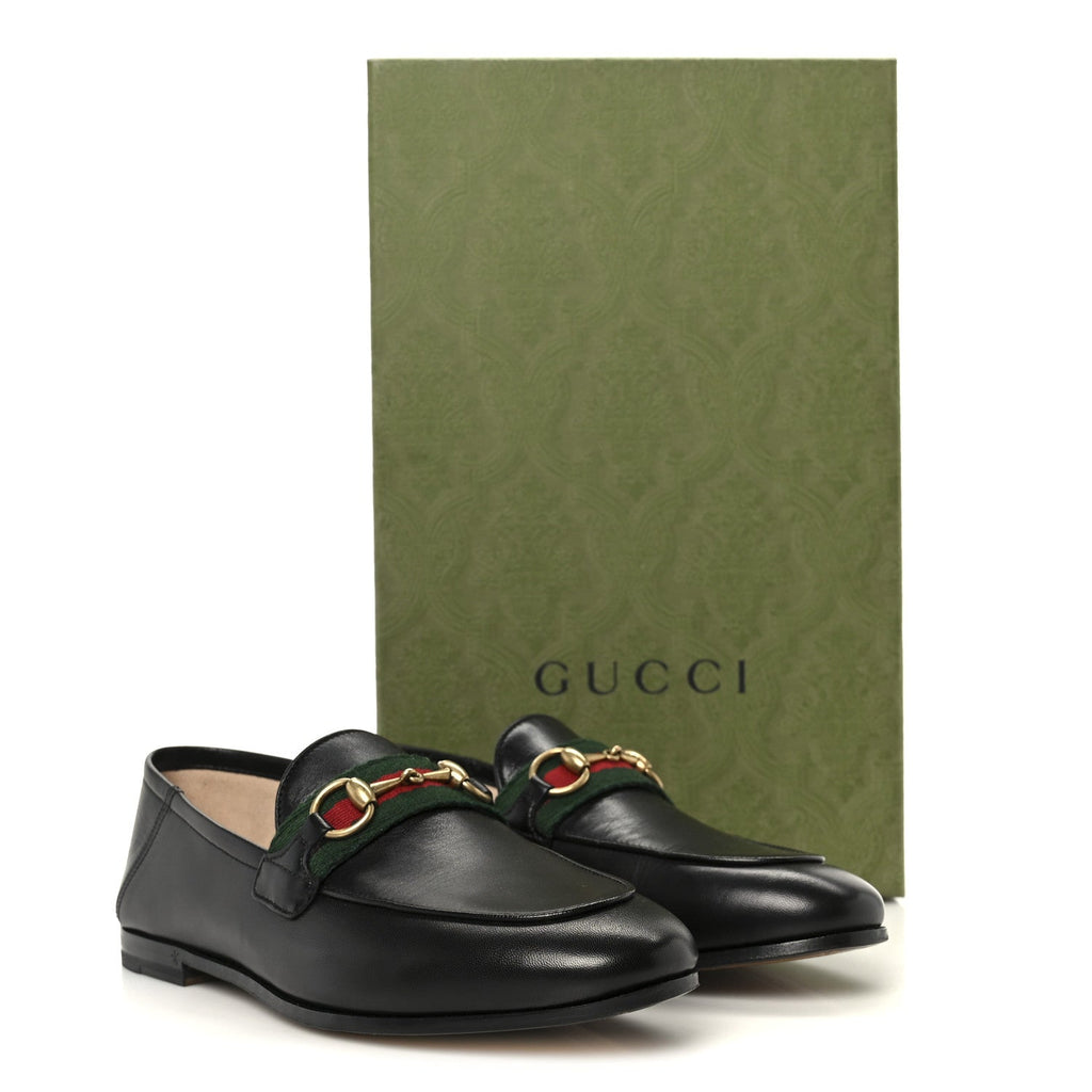Gucci Malaga Kid Web Womens Horsebit Loafers 35 Black