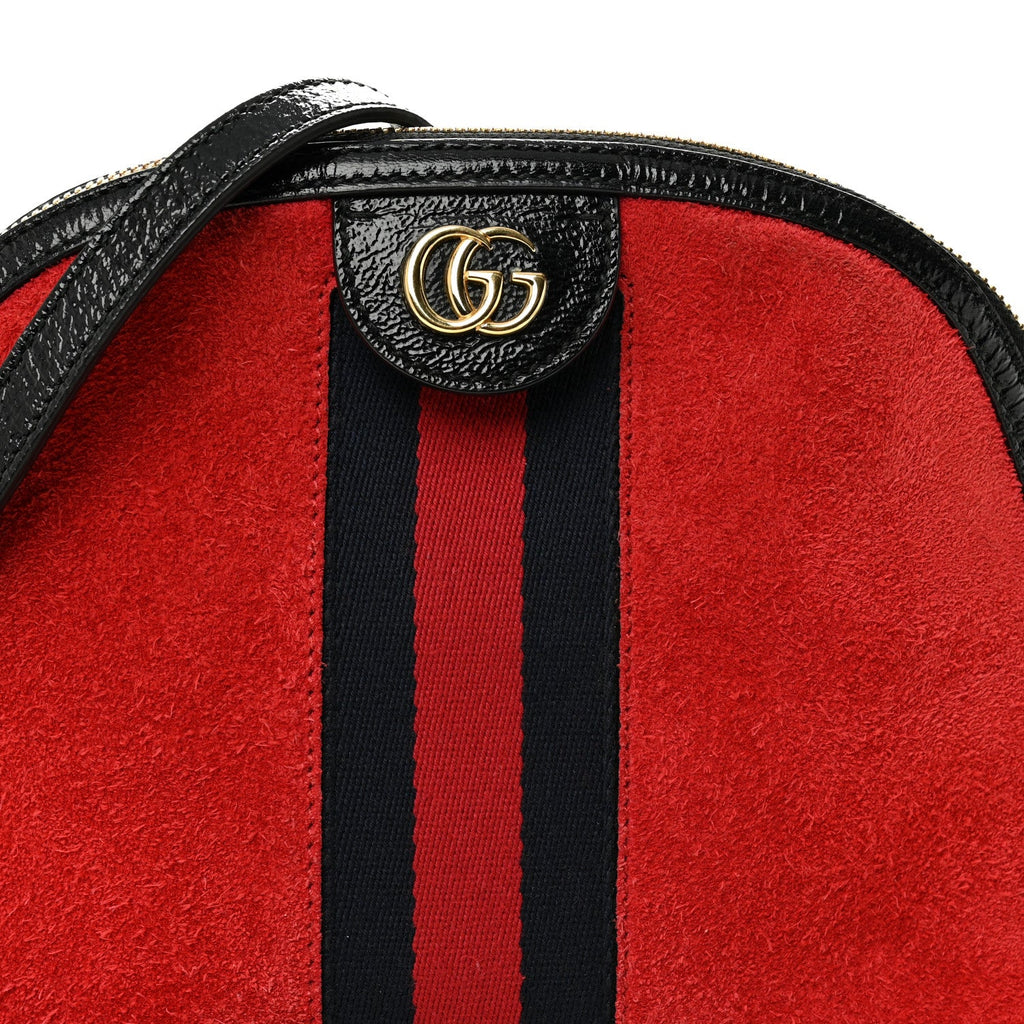 Gucci Suede Patent Web GG Small Ophidia Dome Shoulder Bag Hibiscus Red