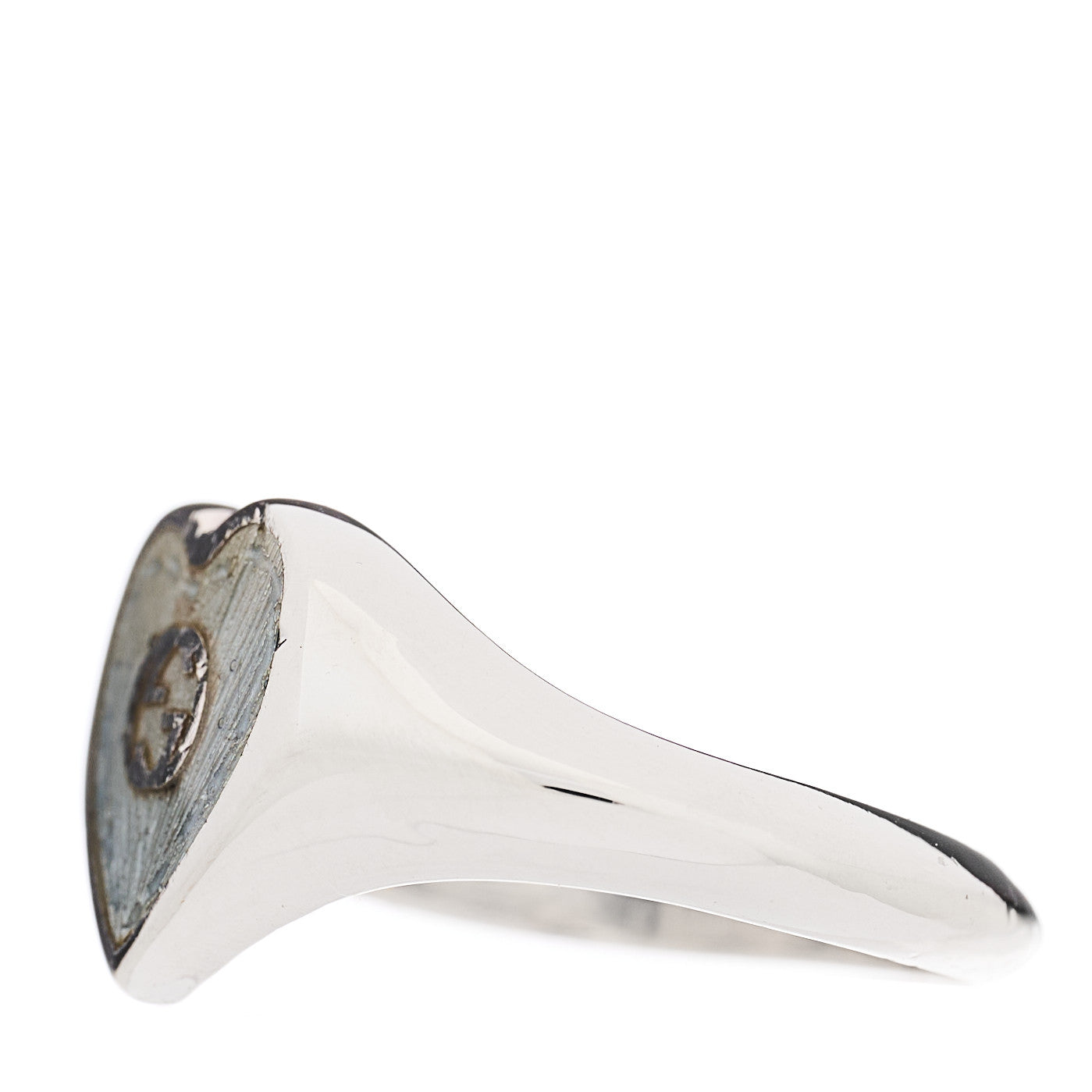 Gucci Sterling Silver Enamel GG Heart Ring 51 5.75 Blue