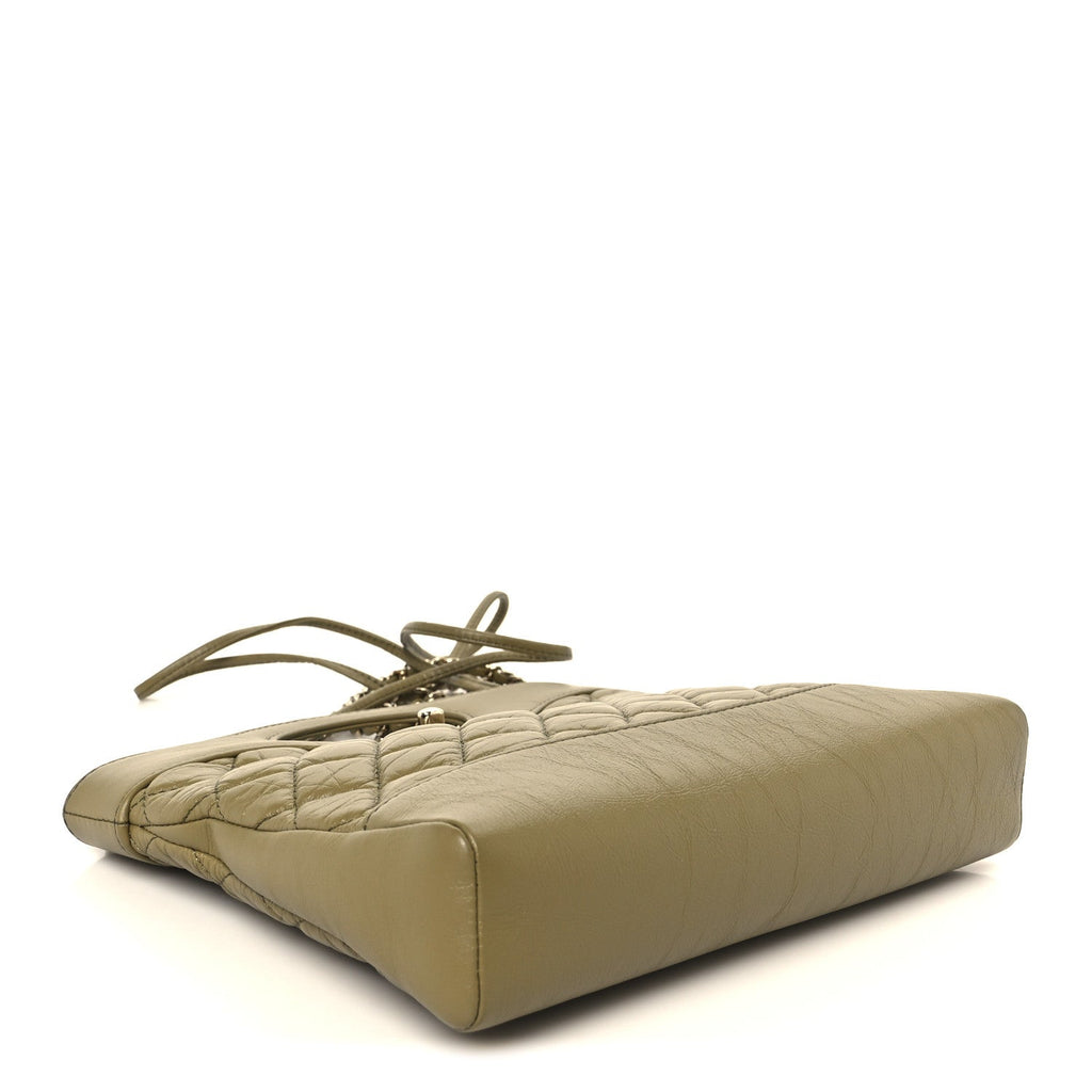 Chanel Shiny Crumpled Calfskin Quilted Mini 31 Shopping Bag Khaki