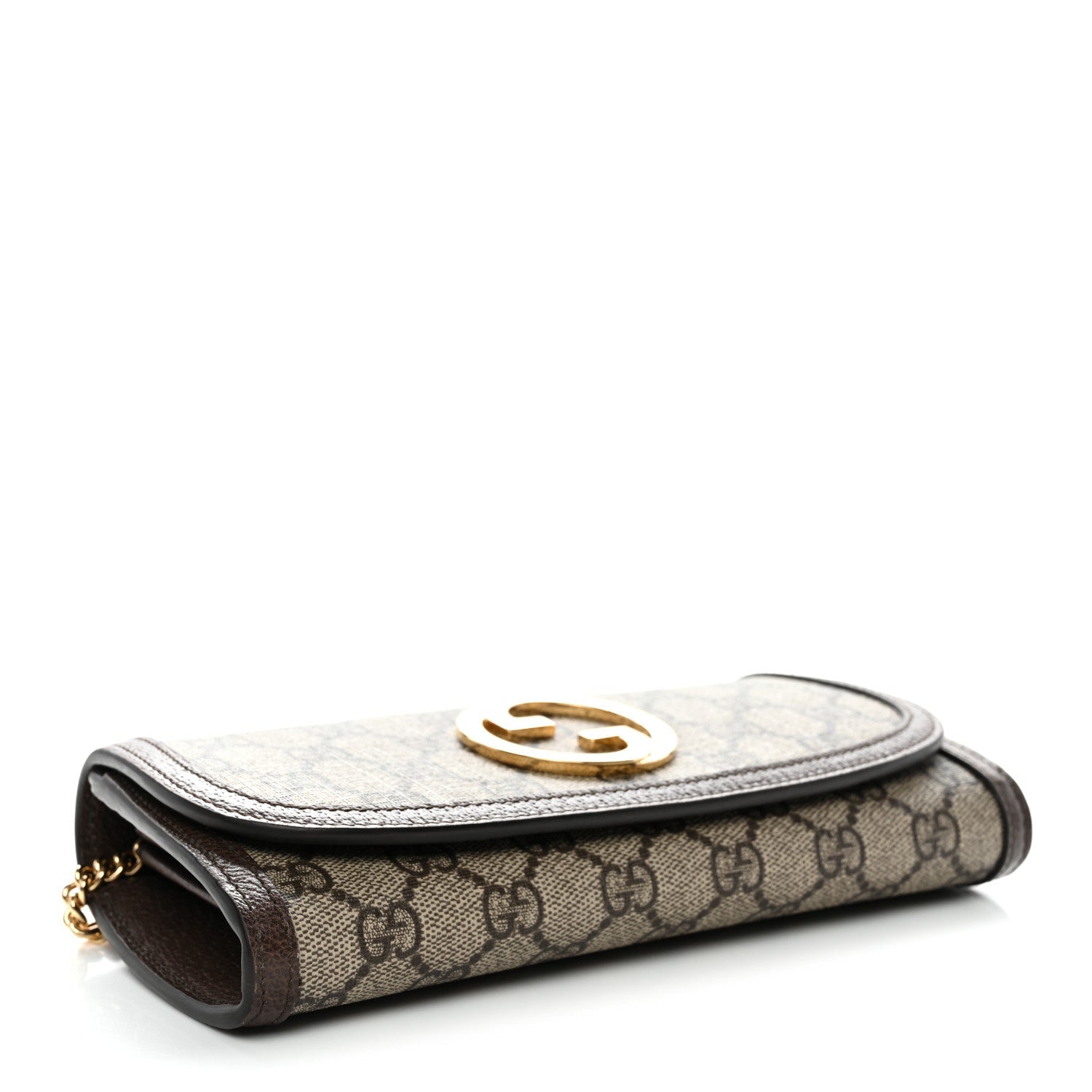 Gucci GG Supreme Monogram Textured Dollar Calfskin Blondie Continental Chain Wallet Beige Ebony New Acero