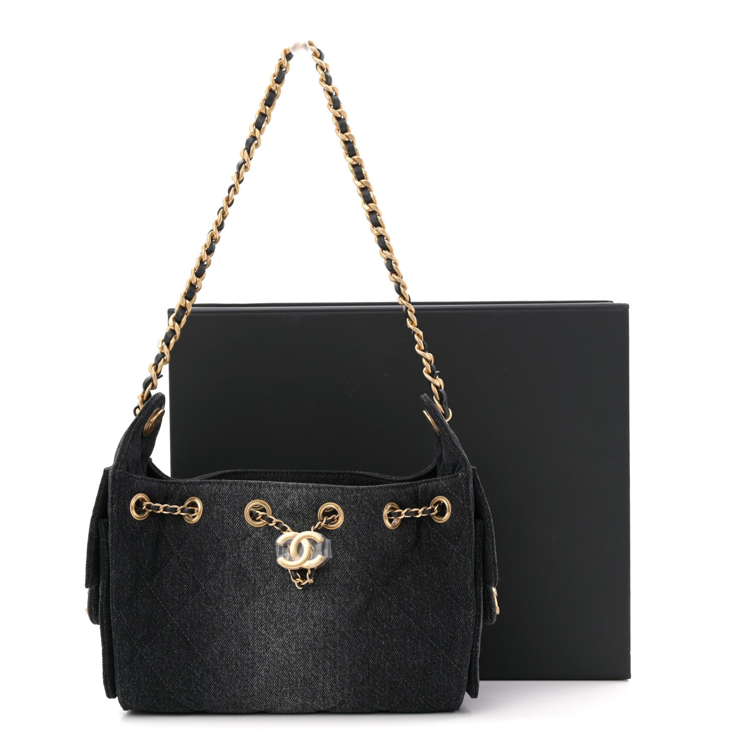 Chanel Washed Denim Quilted Mini Chanel 25 Handbag Black